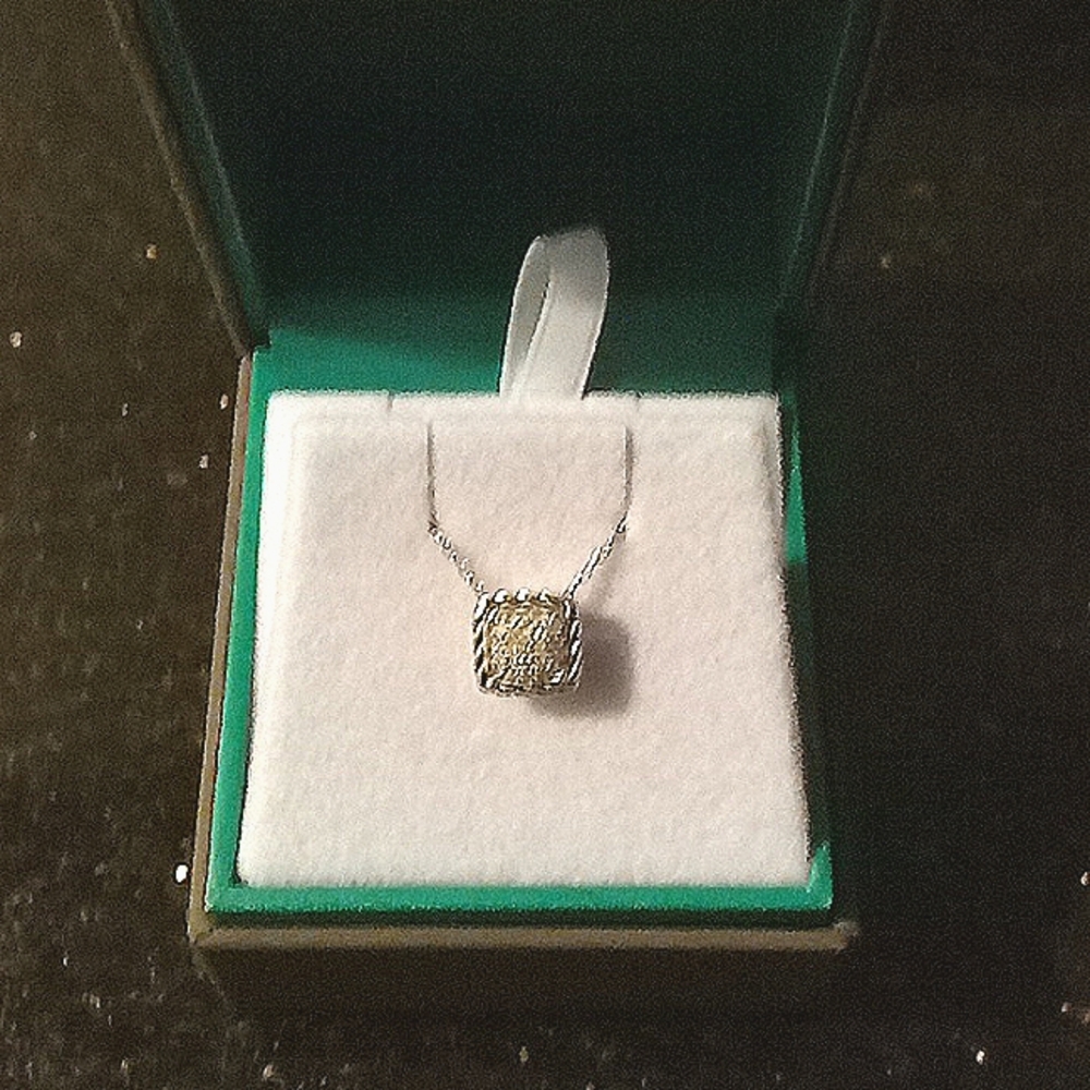 Effy 16 in. S.S Necklace Square Pendant 1/10 ctw Diamond